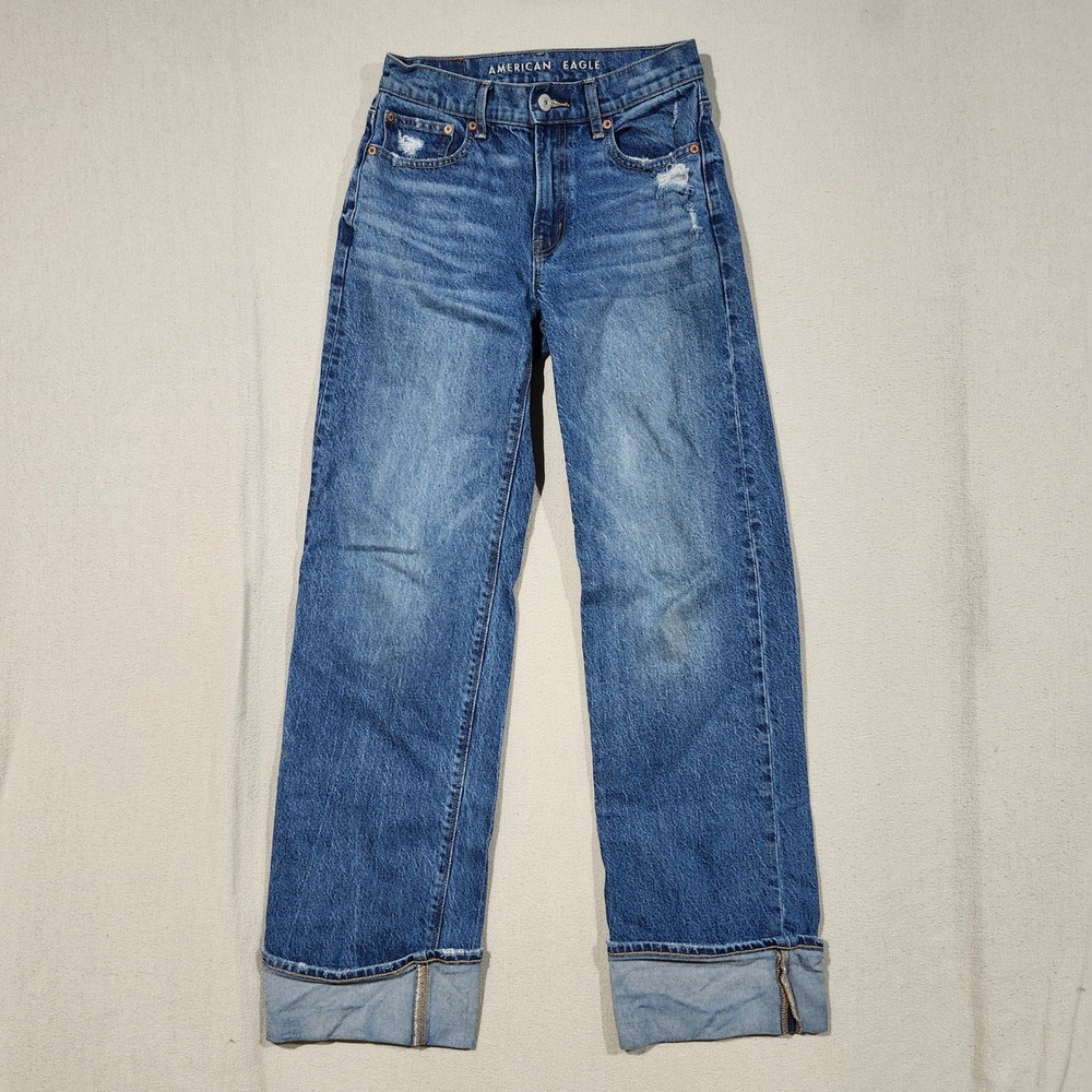 American Eagle Stovepipe High Rise Straight Leg Jeans Medium Wash Size 00 Reg